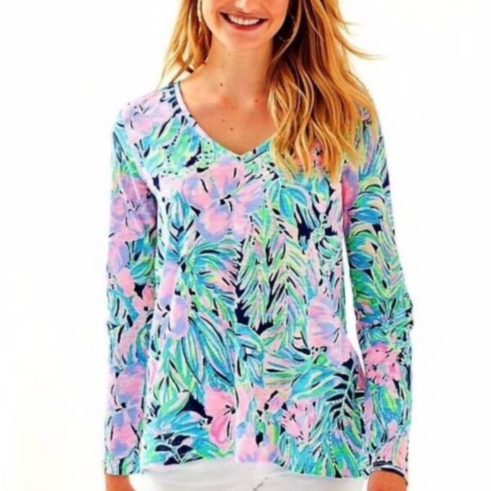 Lilly Pulitzer Etta Long Sleeve Bermudaful Shirt Excellent Condition